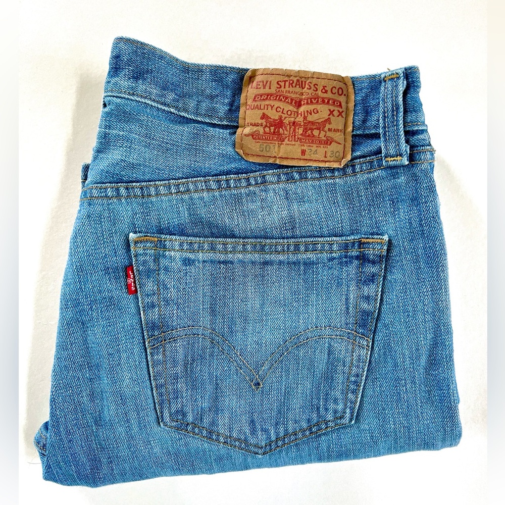 Levi’s men 501 jeans with butterfly buttons.
